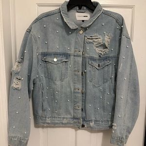 FashionNova Pearl Studded Jean Jacket